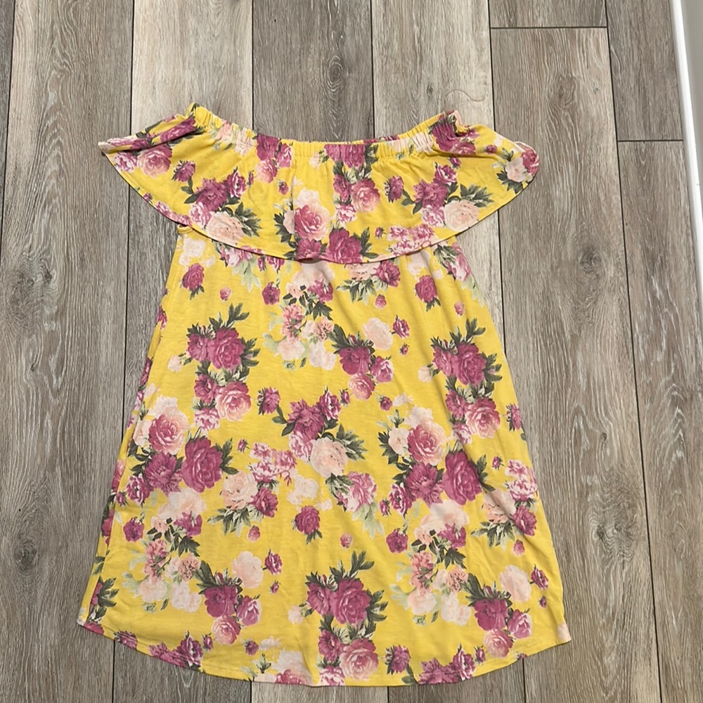 Mts Yellow Floral off the shoulder ruffle dress